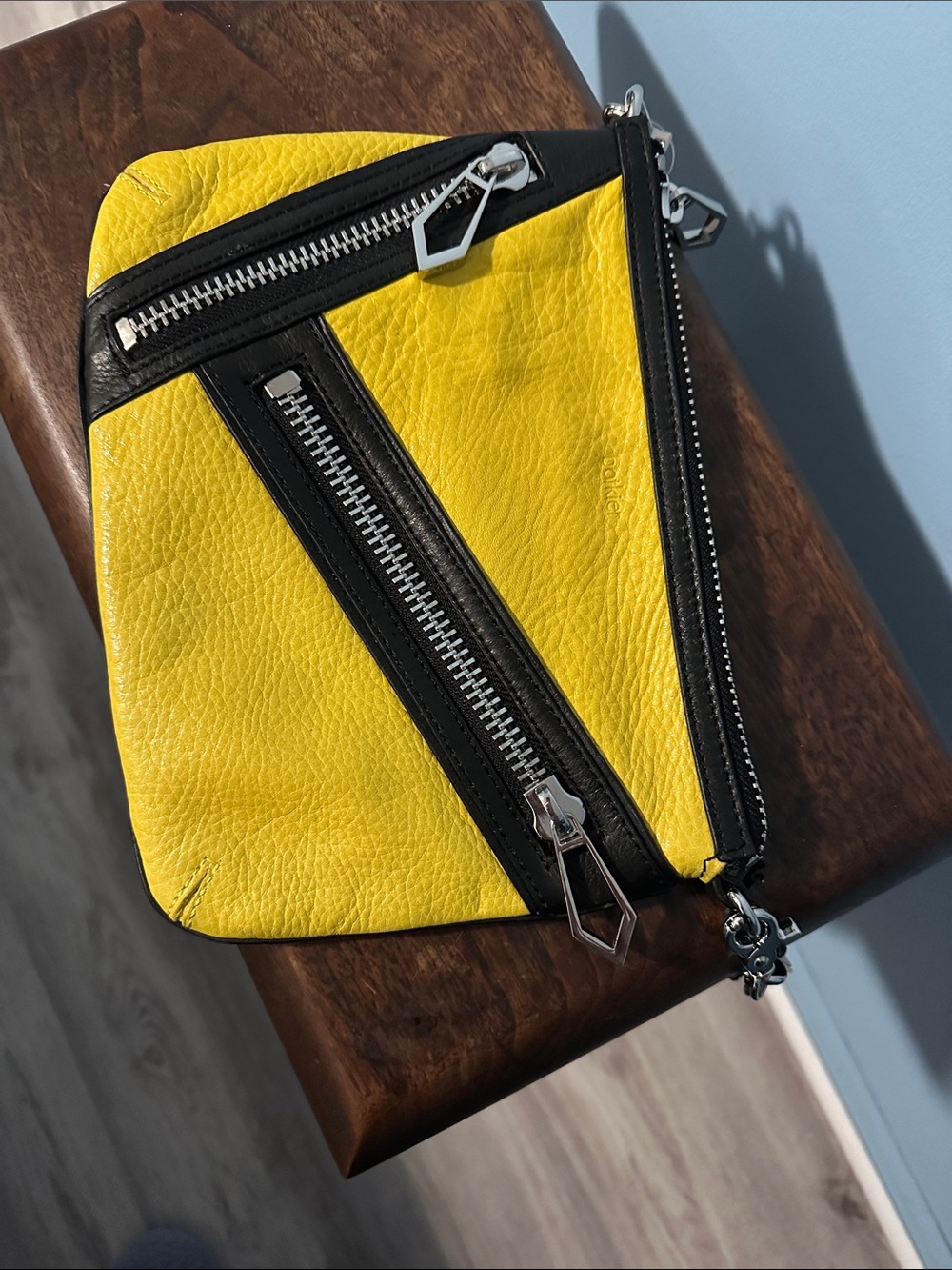 Botkier Yellow Leather Crossbody Bag with Silver Chain Accent - Picture 4 of 6